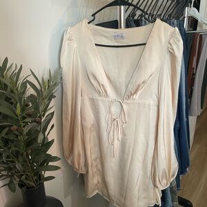 Princess Polly Cream Tie Front Blouse Relaxed Fit